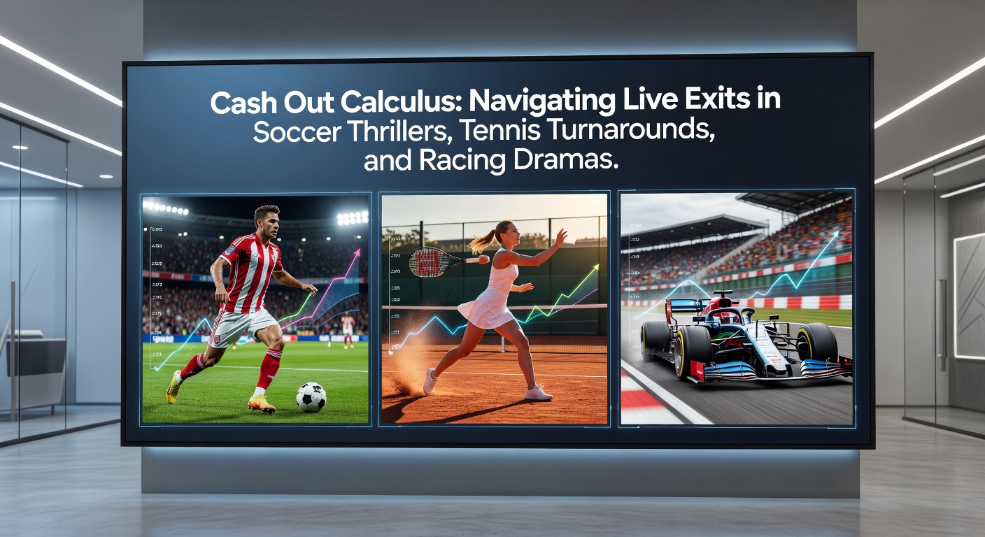 Tennis player mid-serve on clay court with live betting odds and cash-out button highlighted on a mobile screen