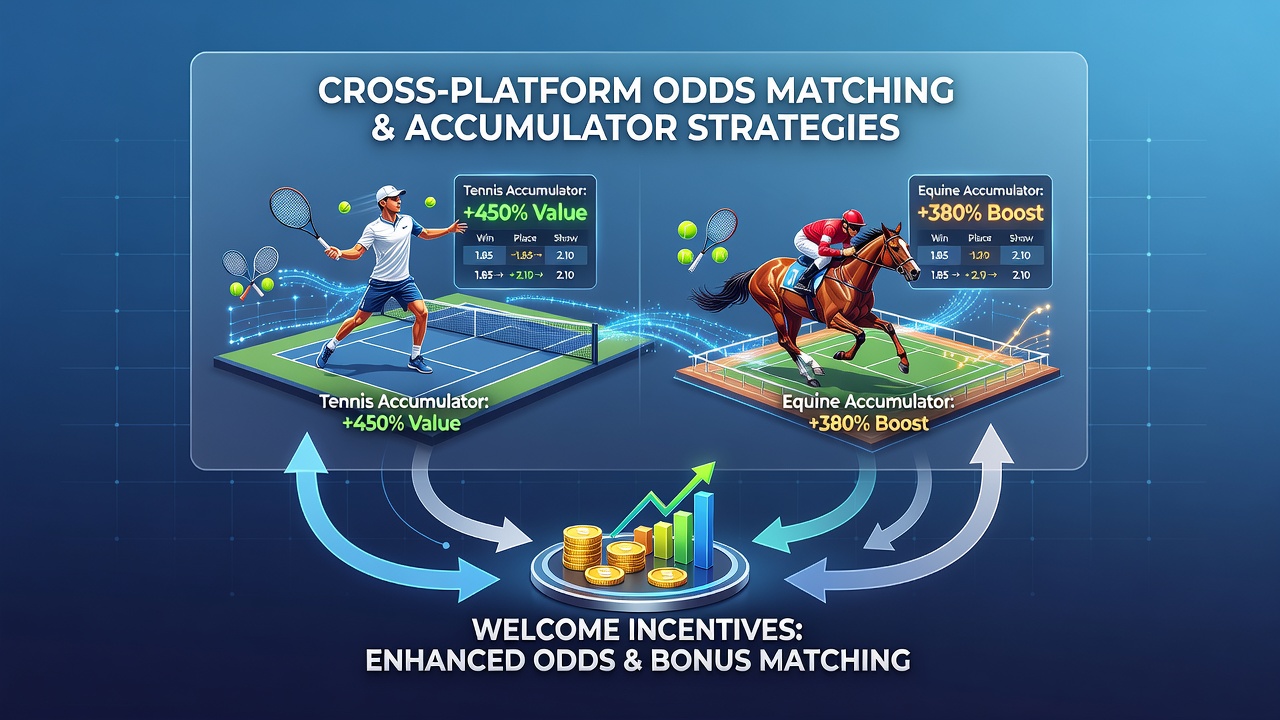 Tennis player and horse racing track side by side showing odds comparison screens