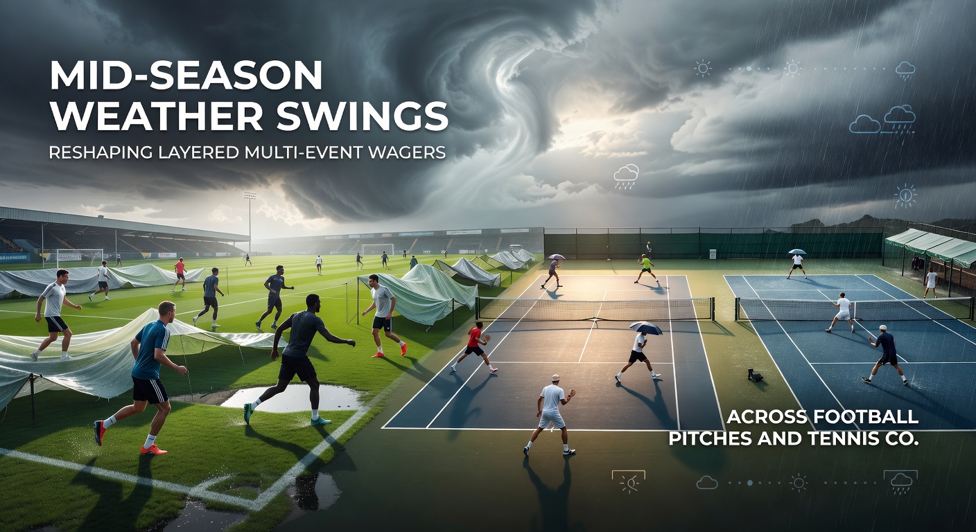 Layered betting slips showing football and tennis selections influenced by weather data