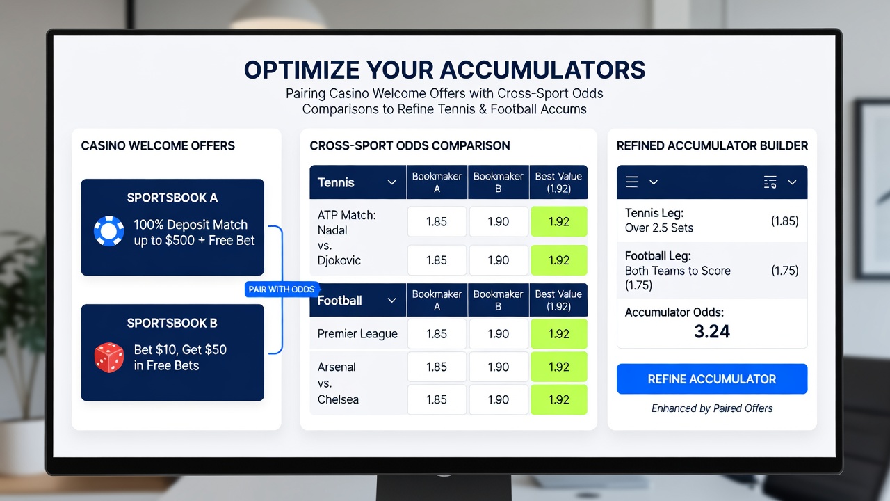 Side-by-side odds comparison charts for tennis and football accumulator selections